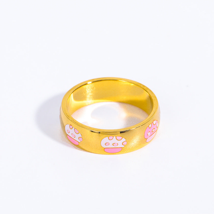 Cute Letter Flower Titanium Steel Enamel Rings