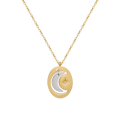 Retro Moon Titanium Steel Plating 18k Gold Plated Pendant Necklace