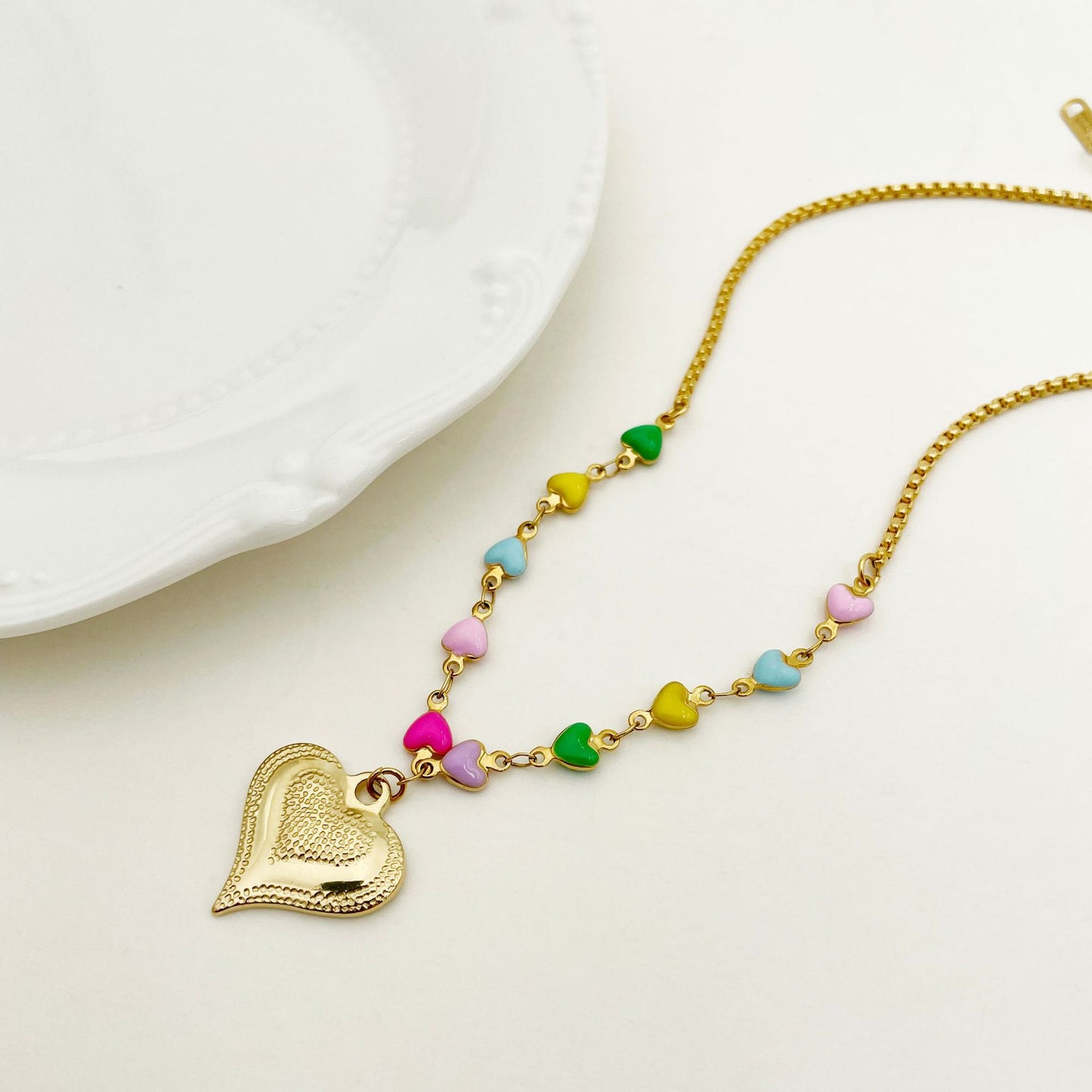 Fashion Heart Shape Stainless Steel Enamel Plating Pendant Necklace 1 Piece