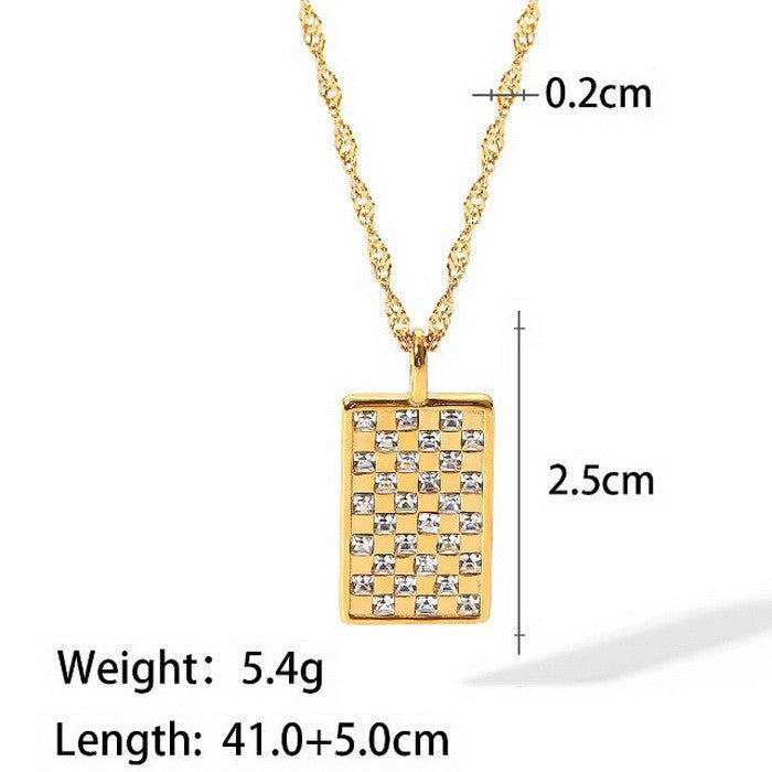 Lady Lattice Titanium Steel Plating Inlay Rhinestones Pendant Necklace 1 Piece