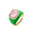 Fashion Square Copper Enamel Plating Inlay Zircon Open Ring 1 Piece