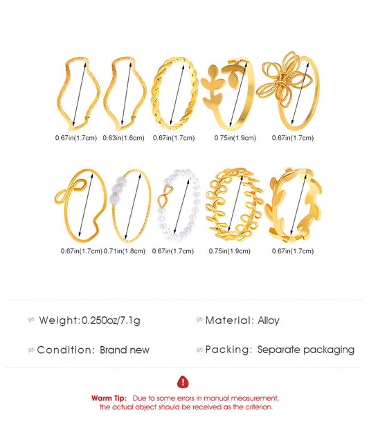 10 Pieces Simple Style Flower Alloy Hollow Out Women's Rings