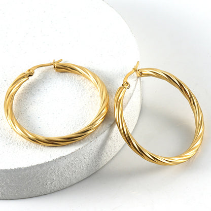 Fashion Round Titanium Steel Plating Hoop Earrings 1 Pair