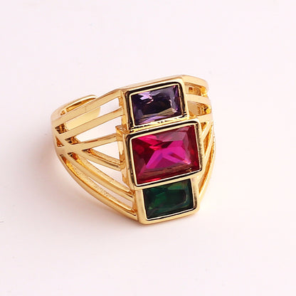 1 Piece Simple Style Flower Copper Inlay Zircon Open Ring