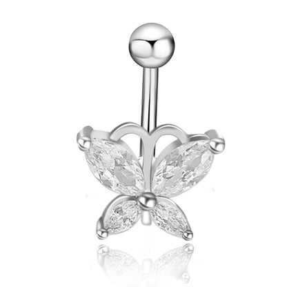 Fashion Butterfly Stainless Steel Inlay Zircon Belly Ring 1 Piece