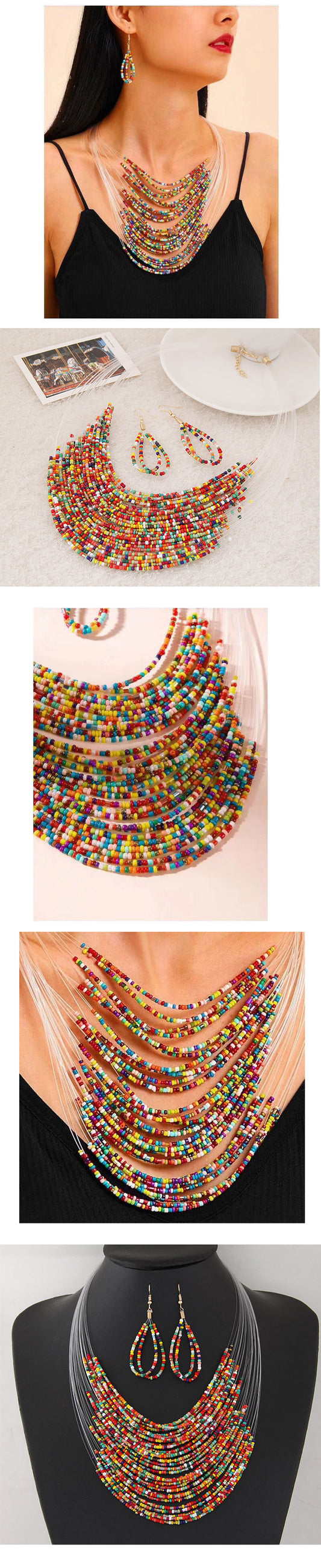 1 Set Ethnic Style Colorful Seed Bead Beaded Layered Women's Necklace