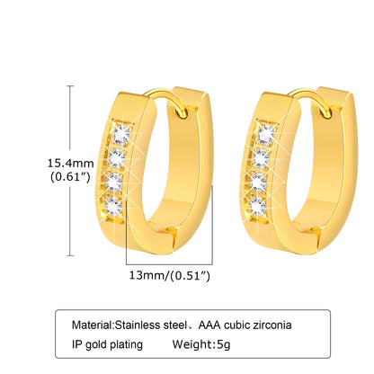 1 Pair Streetwear Solid Color Plating Inlay Stainless Steel Zircon Hoop Earrings