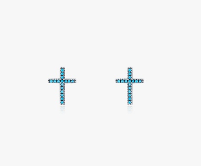 Simple Style Cross Sterling Silver Inlay Turquoise Ear Studs 1 Pair