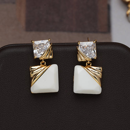 Fashion Square Copper Plating Inlay Zircon Drop Earrings 1 Pair