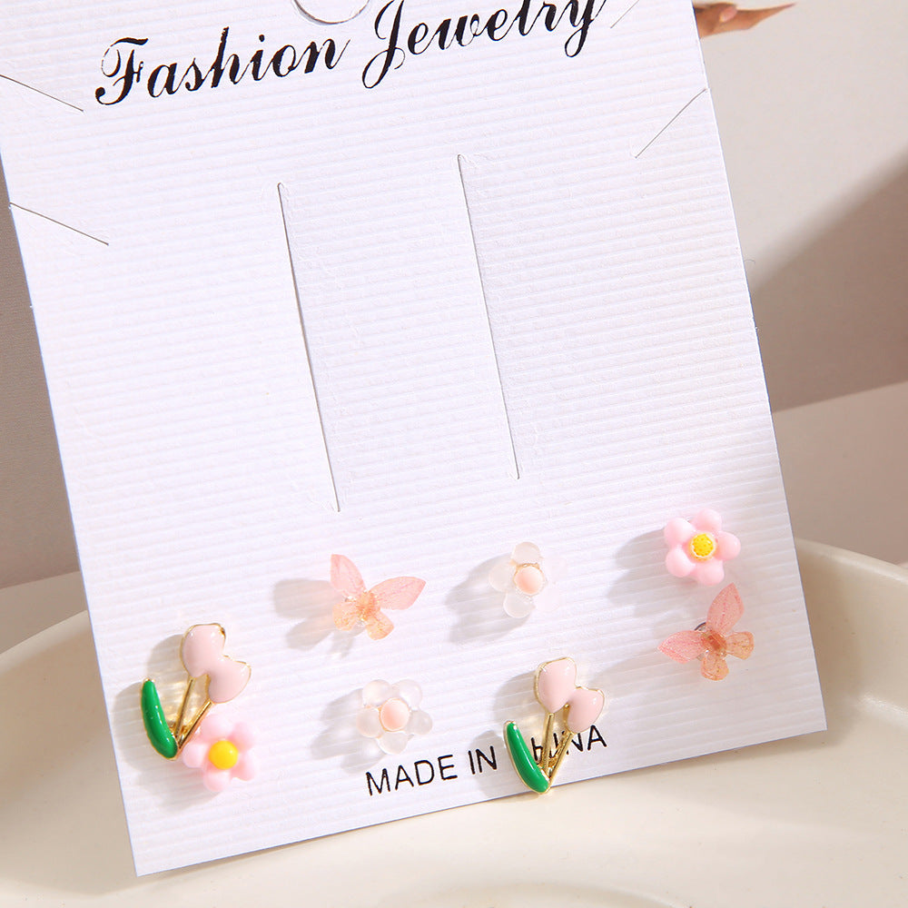 1 Set Sweet Flower Butterfly Resin Metal Enamel Women's Earrings