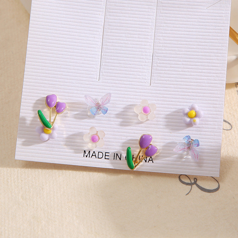 1 Set Sweet Flower Butterfly Resin Metal Enamel Women's Earrings