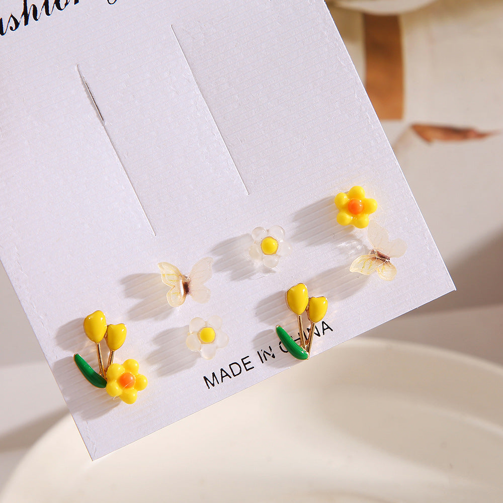 1 Set Sweet Flower Butterfly Resin Metal Enamel Women's Earrings