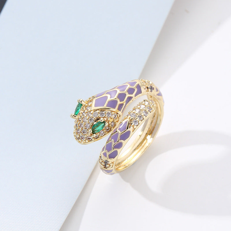 Retro Snake Copper Enamel Zircon Rings 1 Piece