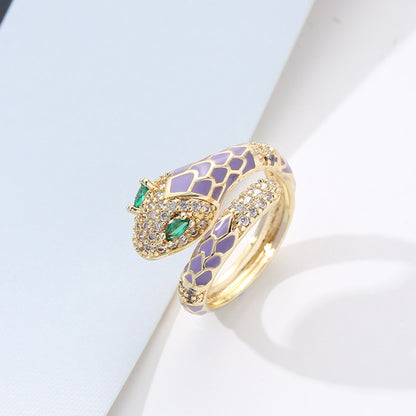 Retro Snake Copper Enamel Zircon Rings 1 Piece