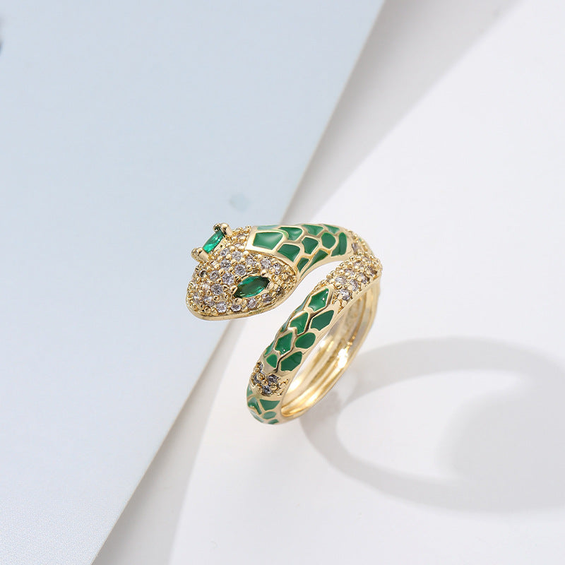 Retro Snake Copper Enamel Zircon Rings 1 Piece