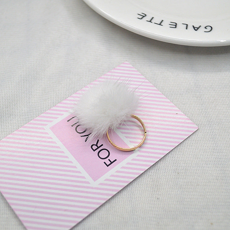 1 Piece Korean Style Hairball Mink Hair Metal Women's Rings