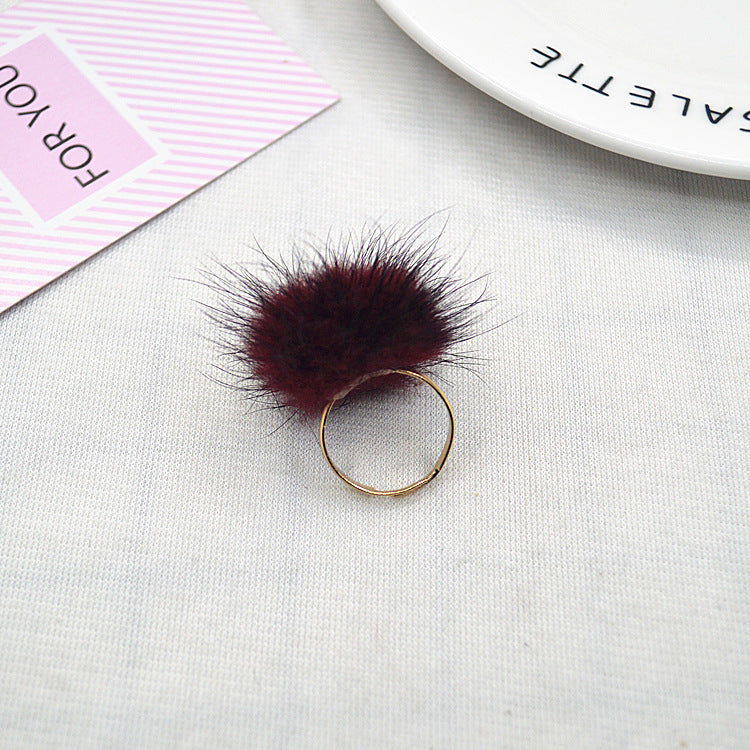 1 Piece Korean Style Hairball Mink Hair Metal Women's Rings