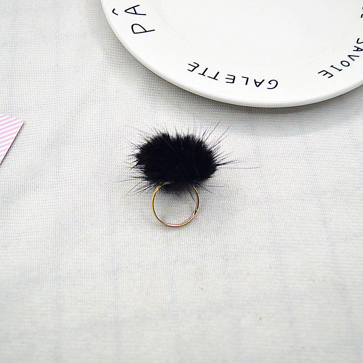 1 Piece Korean Style Hairball Mink Hair Metal Women's Rings