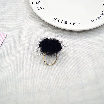 1 Piece Korean Style Hairball Mink Hair Metal Women's Rings