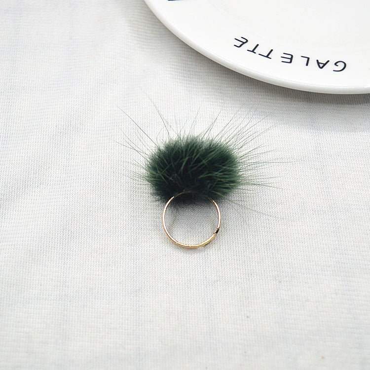 1 Piece Korean Style Hairball Mink Hair Metal Women's Rings