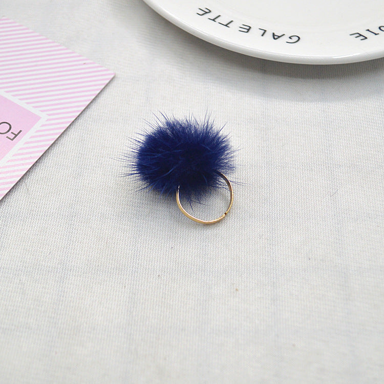 1 Piece Korean Style Hairball Mink Hair Metal Women's Rings