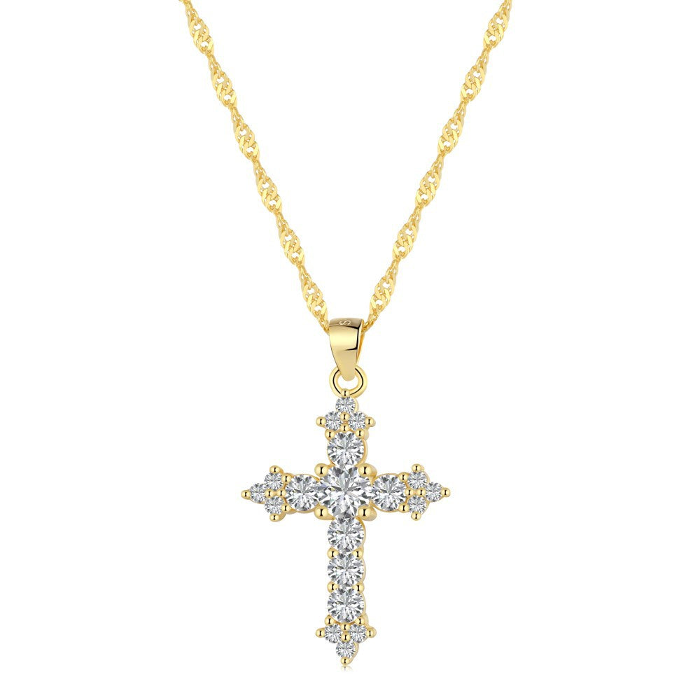 Fashion Cross Sterling Silver Plating Zircon Pendant Necklace