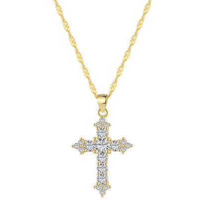 Fashion Cross Sterling Silver Plating Zircon Pendant Necklace