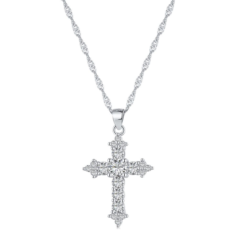 Fashion Cross Sterling Silver Plating Zircon Pendant Necklace