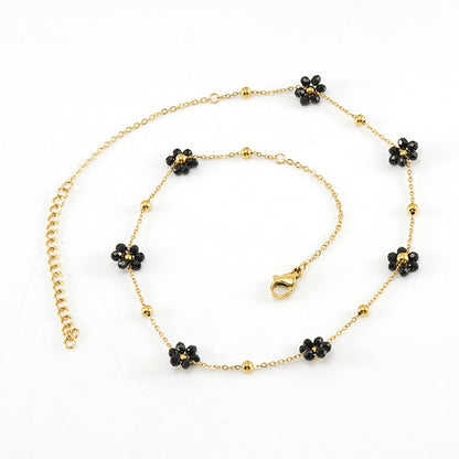 Wholesale Fashion Flower Artificial Crystal Titanium Steel Beaded Plating 18k Gold Plated Bracelets Necklace