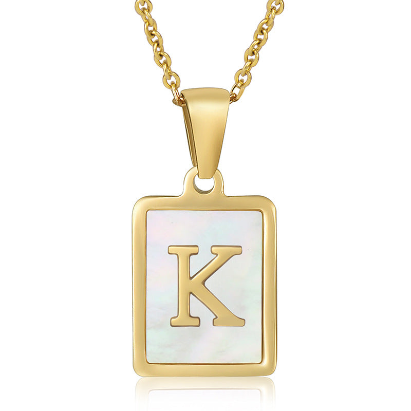 Simple Style Letter Stainless Steel Titanium Steel Plating Inlay Shell 18k Gold Plated Pendant Necklace