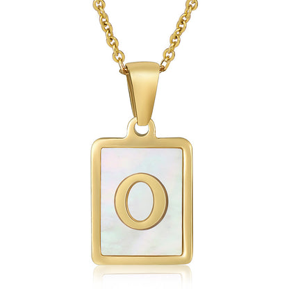 Simple Style Letter Stainless Steel Titanium Steel Plating Inlay Shell 18k Gold Plated Pendant Necklace