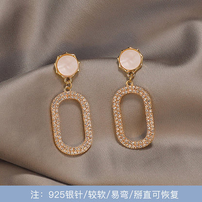 1 Pair Simple Style Round Square Heart Shape Alloy Plating Inlay Rhinestones Pearl Women's Drop Earrings