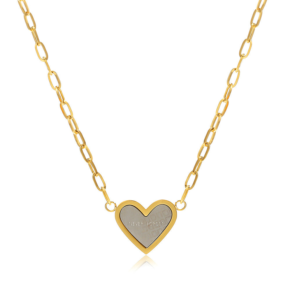 Fashion Heart Shape Titanium Steel Inlaid Gold Pendant Necklace 1 Piece