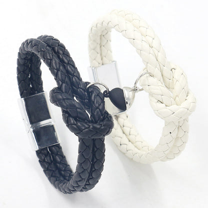 Fashion Heart Shape Pu Leather Braid Couple Bracelets