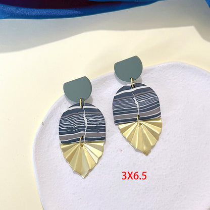 1 Pair Retro Irregular Leaf Stripe Soft Clay Patchwork Women's Drop Earrings