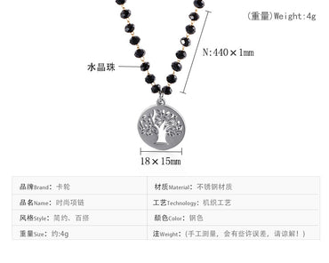 Simple New Black Glass Round Bead Tree Of Life Stainless Steel Necklace Wholesale