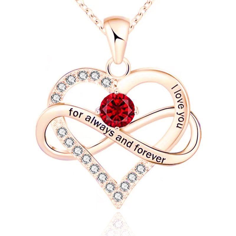 1 Piece Fashion Heart Shape Alloy Plating Rhinestones Birthstone Women's Pendant Necklace