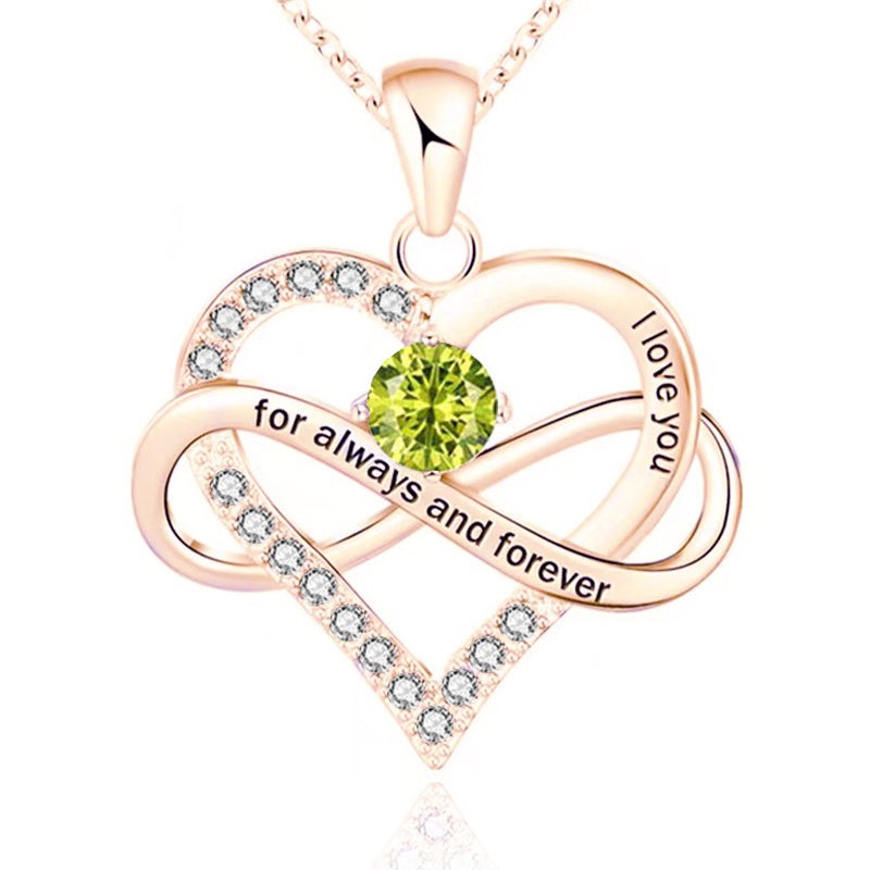 1 Piece Fashion Heart Shape Alloy Plating Rhinestones Birthstone Women's Pendant Necklace