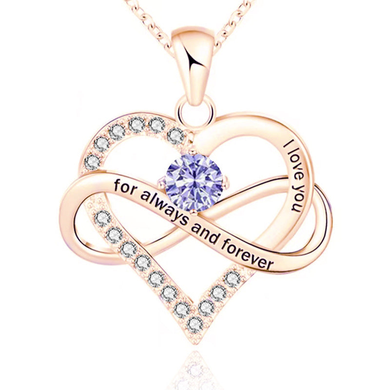 1 Piece Fashion Heart Shape Alloy Plating Rhinestones Birthstone Women's Pendant Necklace