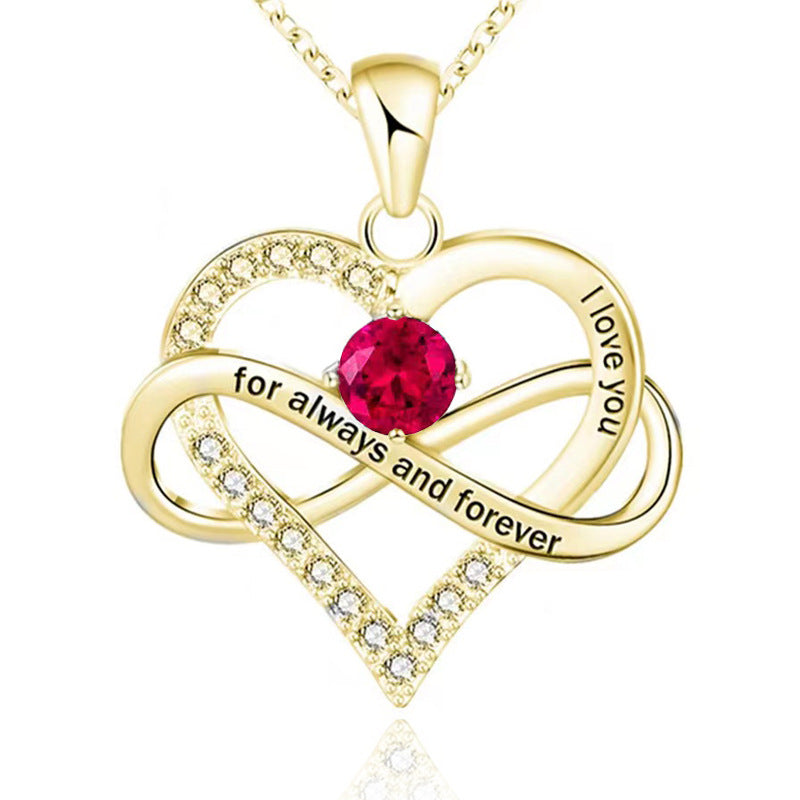 1 Piece Fashion Heart Shape Alloy Plating Rhinestones Birthstone Women's Pendant Necklace