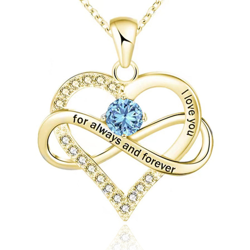 1 Piece Fashion Heart Shape Alloy Plating Rhinestones Birthstone Women's Pendant Necklace