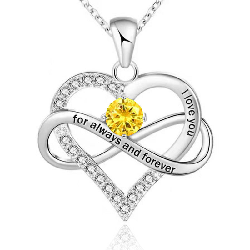 1 Piece Fashion Heart Shape Alloy Plating Rhinestones Birthstone Women's Pendant Necklace