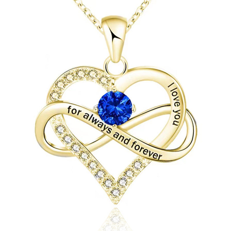 1 Piece Fashion Heart Shape Alloy Plating Rhinestones Birthstone Women's Pendant Necklace