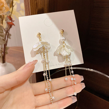 Fashion Flower Bow Knot Copper Inlay Artificial Pearls Zircon Drop Earrings 1 Pair