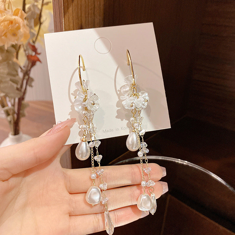 Fashion Flower Bow Knot Copper Inlay Artificial Pearls Zircon Drop Earrings 1 Pair