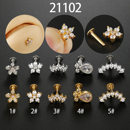 Hip-hop Geometric Flower Stainless Steel Inlay Zircon Lip Stud 1 Piece