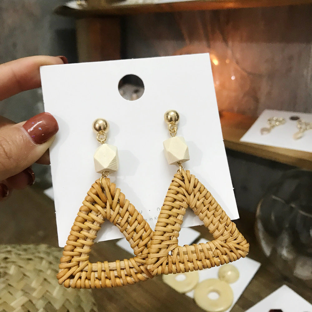 1 Pair Fashion Triangle Round Moon Wood Straw Copper Inlaid Acrylic Women's Earrings