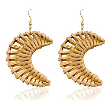 1 Pair Fashion Triangle Round Moon Wood Straw Copper Inlaid Acrylic Women's Earrings