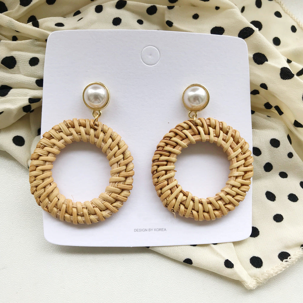 1 Pair Fashion Triangle Round Moon Wood Straw Copper Inlaid Acrylic Women's Earrings