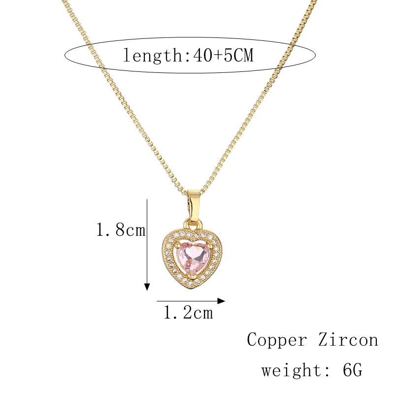 Fashion Heart Shape Butterfly Copper Enamel Plating Inlay Zircon Pendant Necklace 1 Piece